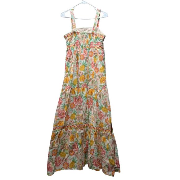 Rachel Zoe Tropical Pineapple Maxi Dress 4 Floral Embroidered Tiered Babydoll - Picture 3 of 15